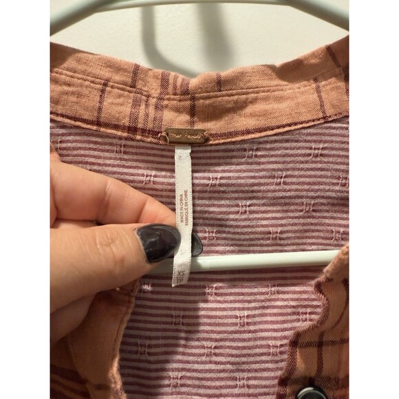 Women’s Free People No Limits Plaid Linen Shirt Button Down Peach Long Sleeve XS - Picture 5 of 8